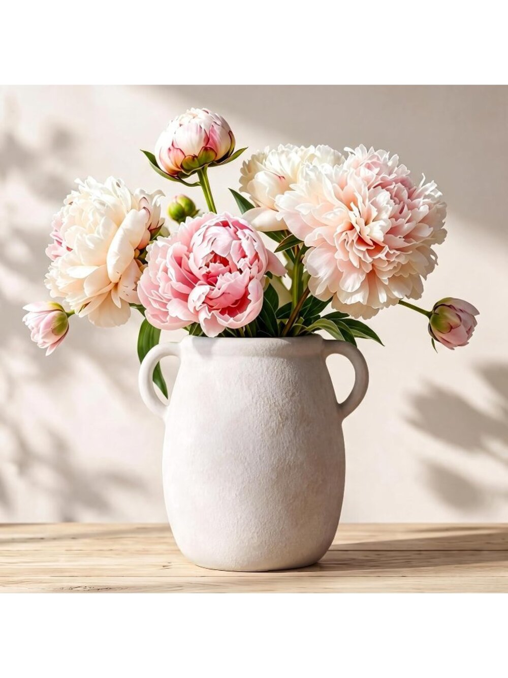 7.9in Terracotta Ceramic Flower Rustic Vase with Handle Farmhouse Home Decor